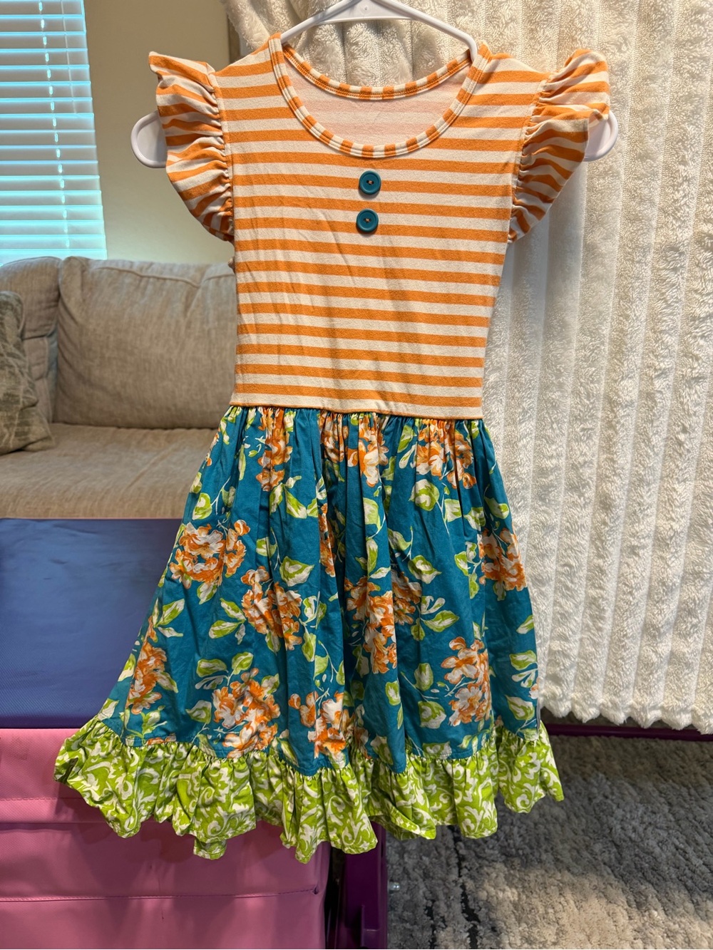 Eleanor Rose Orange Stripe Top with Teal Floral Skirt
